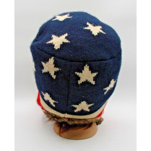 Trapper Bomber Hat Winter Essencial Caps Faux Fur Knit American Flag Stars Unise - Picture 3 of 11